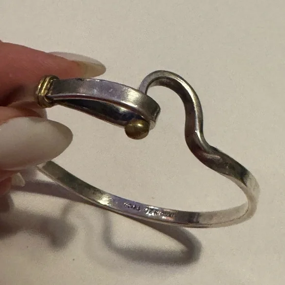 925 Sterling silver MEXICO hook and eye two tone bangle bracelet - Picture 1 of 16